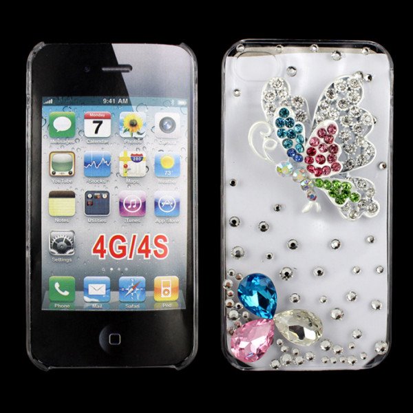 Wholesale iPhone 4S 4 3D Clear Crystal Butterfly Diamond Case (Rainbow)